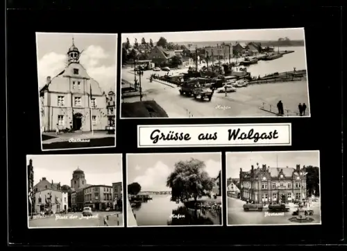 AK Wolgast, Hafen, Rathaus, Postamt