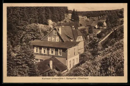 AK Wildemann, Spiegeltal, Kurhaus Untermühle aus der Vogelschau