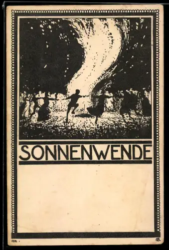 Künstler-AK Sonnenwende, Tanz um`s Feuer