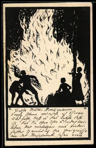 AK Männer und Frauen am Feuer zur Sonnenwende