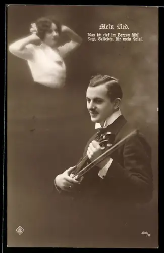Foto-AK Violinist unter der Erscheinung einer jungen Frau