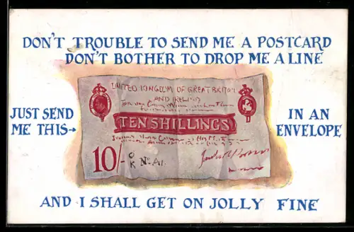 Künstler-AK United Kingdom, Geldschein über zehn Schilling
