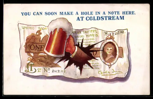 AK Hand mit Bierkrug durch Geldnote