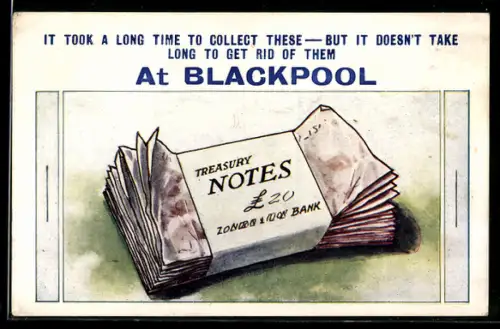 Künstler-AK Blackpool, Bündel Geldschein