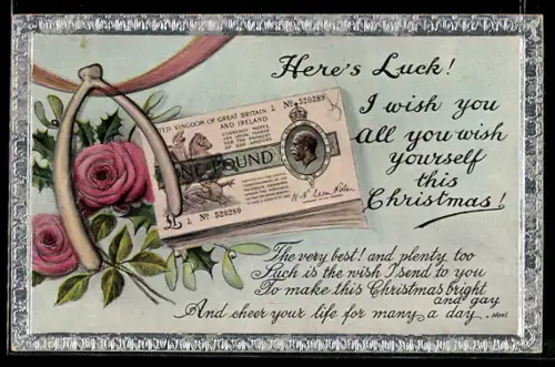 Präge-AK United Kingdom, Geldscheine und Rosen