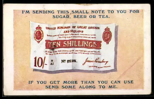 Künstler-AK United Kingdom, Geldschein über zehn Schilling