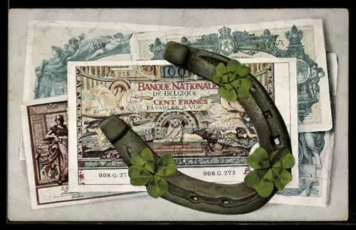 AK Belgische Geldscheine mit Hufeisen