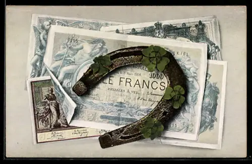 AK Französische Geldscheine mit Hufeisen