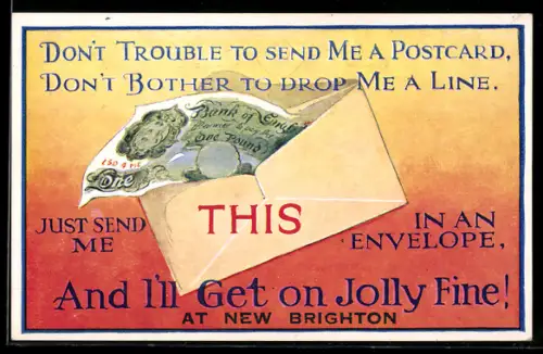 AK Britischer Geldschein über 1 Pfund im Briefkuvert