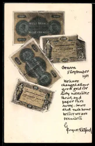 AK Schweizerische Geldscheine über hundert Francs