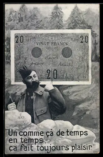 AK Soldat im Graben zeigt auf Banknote, un comme ca de temps en temps ca fait toujours plaisir