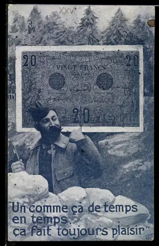 AK Soldat im Graben zeigt auf Banknote, un comme ca de temps en temps ca fait toujours plaisir