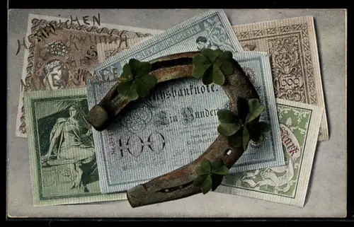 AK Hufeisen auf Geldscheinen, Glückwunsch zum Namenstag