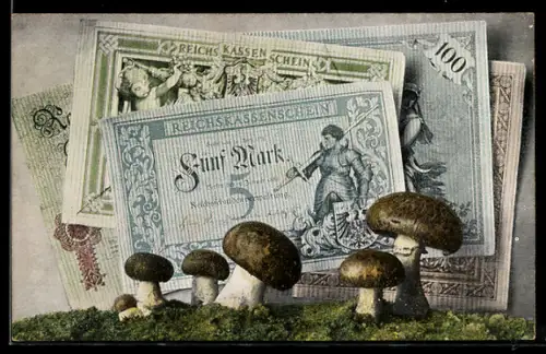 AK Geldscheine mit Champignons