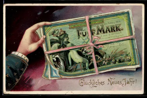 AK Die besten Wünsche zum Geburtstage, Hand überreicht Geldscheine