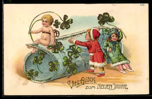 AK Fröhliches Neues Jahr!, Kinder mit Geldschein