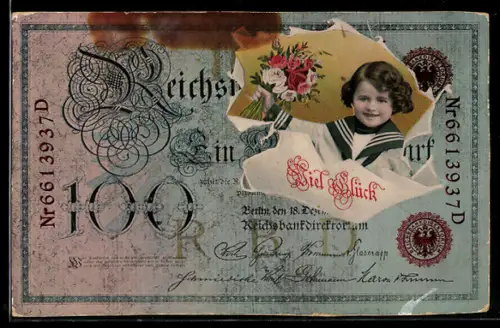 AK Kleines Kind im Matrosenanzug im 100-Reichsmark Geldschein