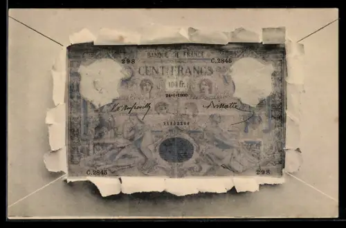 AK Einhundert Francs-Schein mit Briefumschlag-Passepartout