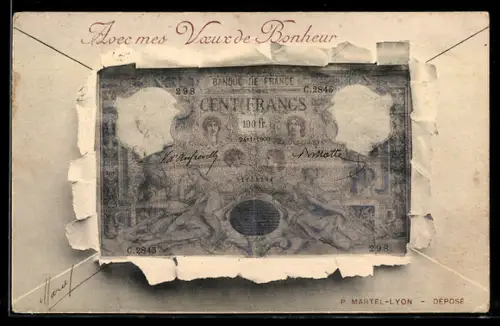 AK Einhundert Francs-Schein mit Briefumschlag-Passepartout