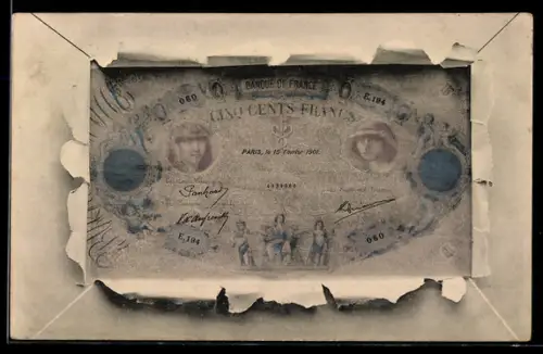 AK Fünfhundert Francs-Schein mit Briefumschlag-Passepartout