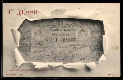 AK Eintausend Francs-Schein mit Briefumschlag-Passepartout