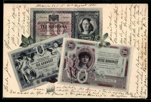 AK ungarische Geldscheine, Husz Koronat, Tiz Koronat