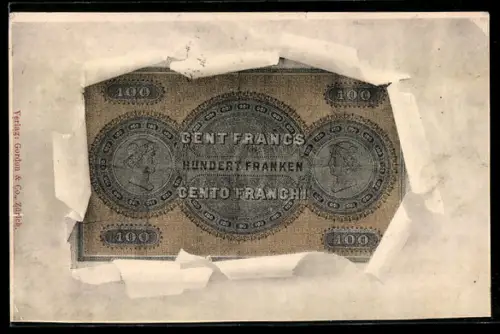 AK Einhundert Franken-Schein mit Briefumschlag-Passepartout