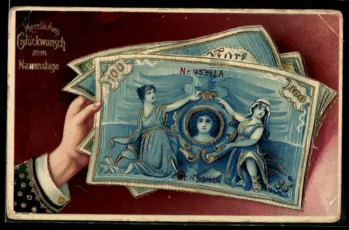 AK Neujahrsgruss, Geldscheine