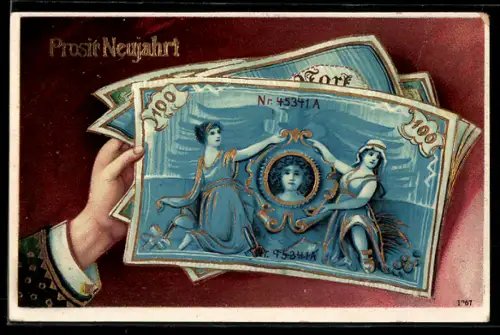 AK Neujahrsgruss, Geldscheine