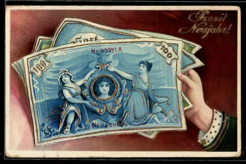 AK Neujahrsgruss, Geldscheine