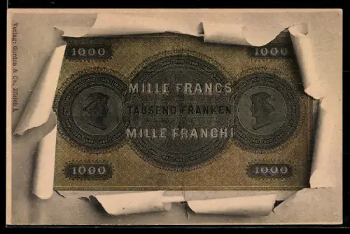 AK Eintausend Franken-Schein mit Briefumschlag-Passepartout