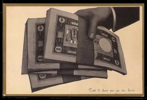 AK Hand mit Bündeln von Geldscheinen