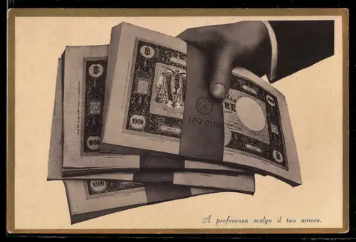 AK Hand mit Bündeln von Geldscheinen