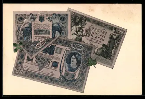 AK Österreich-Ungarn, Geldscheine mit Kleeblatt