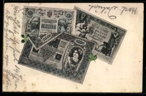 AK Österreich-Ungarn, Geldscheine mit Kleeblatt