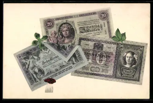 AK verschiedene Kronen Geldscheine mit Pilz