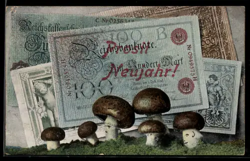 AK Reichsbanknoten, Geldscheine und Champignons