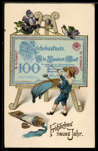 AK Junge malt auf einer Staffelei einen 100 Mark Schein