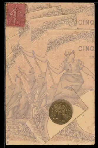 AK Münze der französischen Republik, Geldscheine 5 Franken