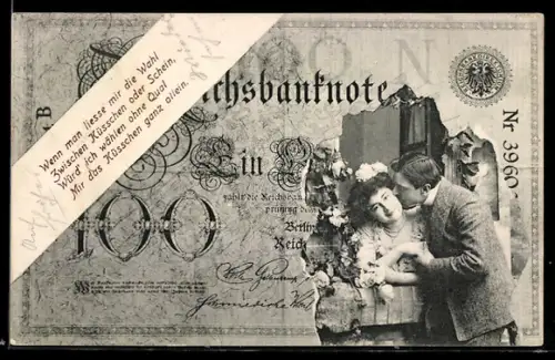 AK Berlin, Liebespaar durch zerrissenen Geldschein