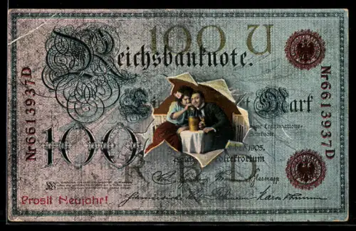 AK Liebespaar durch zerrissenen Geldschein