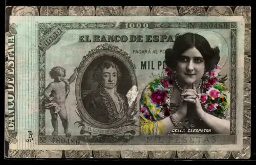 AK Espana, Frauenportrait della Cleopatra auf Geldschein