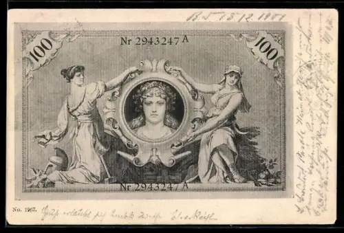 AK Frauenportrait im Rahmen auf Geldschein