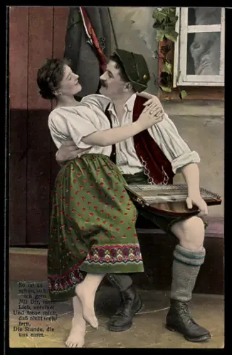 AK Paar in Tracht mit Zither
