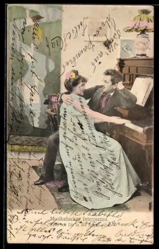 AK Junges Paar am Klavier