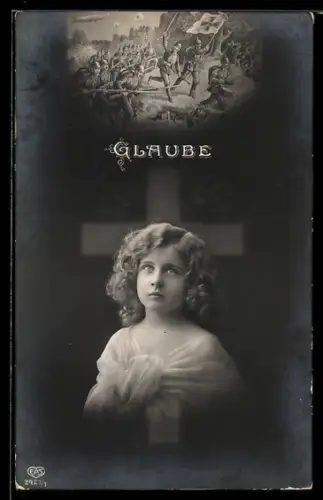 AK Portrait eines Mädchens unter einer Schlacht, Allegorie
