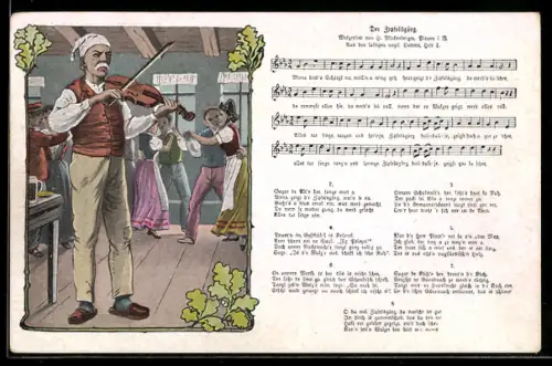 Lied-AK Hilmar Mückenberger: der Zipfelsgörg, Mann spielt auf einer Geige