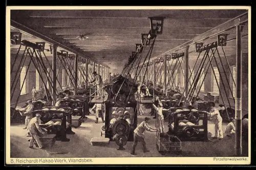 AK Hamburg-Wandsbek, Reichardt Kakao-Werk, Porzellanwalzwerke