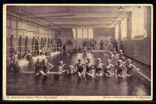 AK Hamburg-Wandsbek, Reichard-Kakao-Werk, Brause- & Schwimmbad für Arbeiterinnen