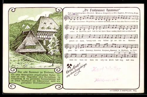 Lied-AK Dr frohnaaer Hammer, der alte Frohnauer Hammer, Lied in erzgebirgischer Mundart